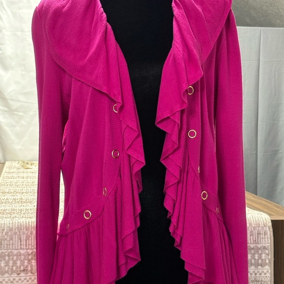 Cache Fuchsia Ruffled Cardigan - Picture 1 of 10